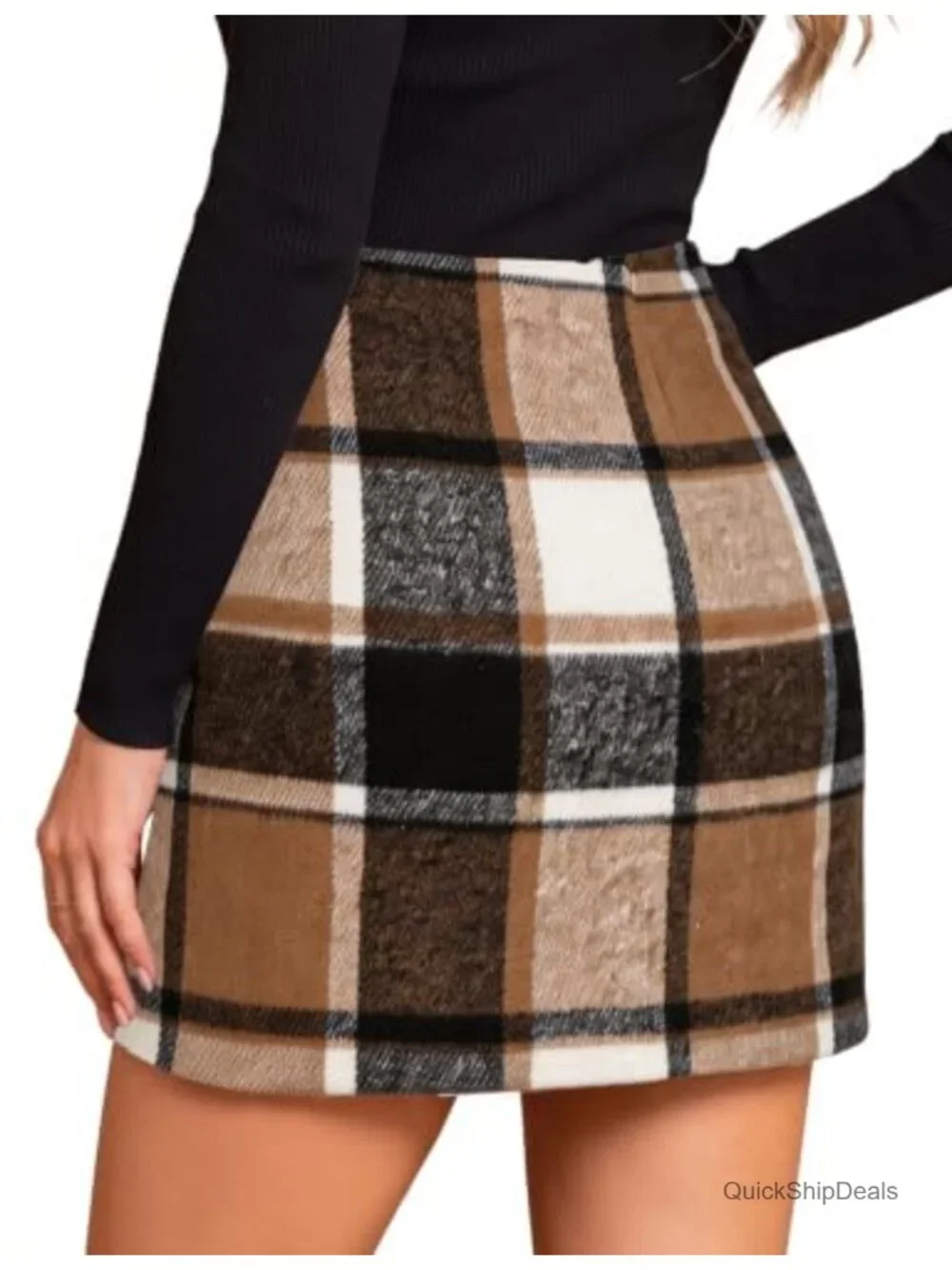 Plaid Pencil Mini Skirt High Waisted Bodycon Above Knee Invisible Side Zipper